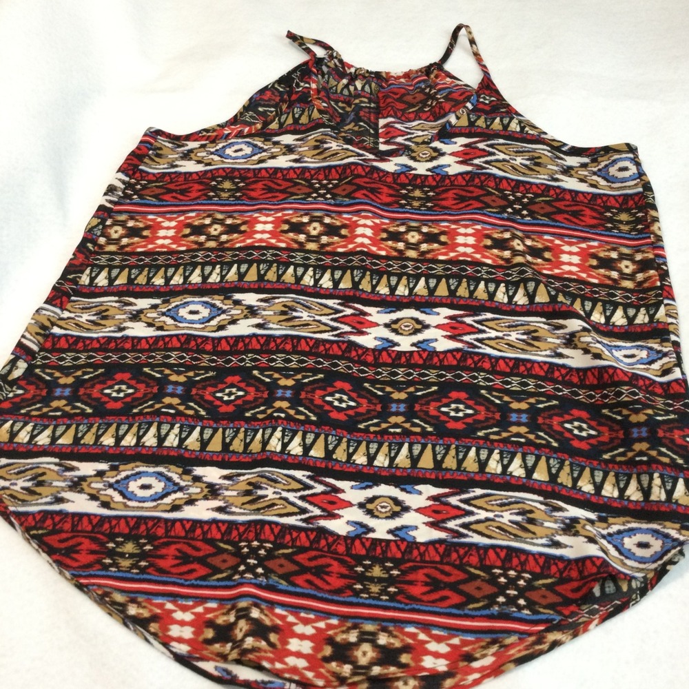 BCX Womens‎ Southwestern Geometric Tribal Print Halter  Top Red Blue Boho Summer